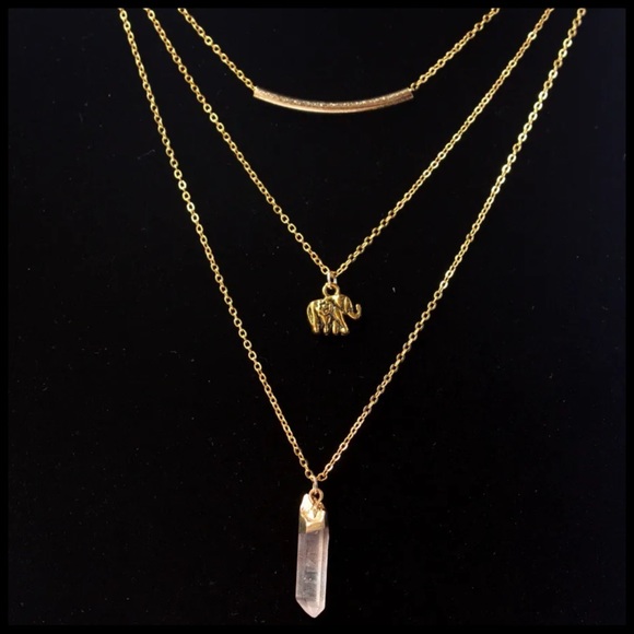 Jewelry - Layered Dainty Elephant Natural Quartz Necklace
